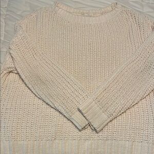 American Eagle Outfitters Cream OVERSIZED Crew Neck Sweater with Ribbed Texture